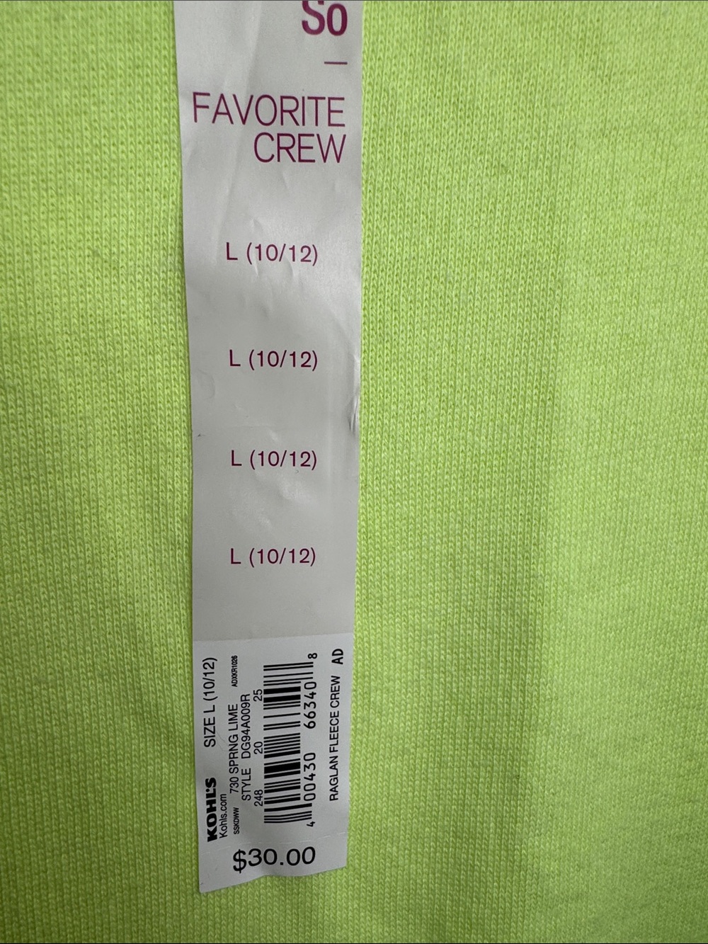 Kohl's SO Neon Yellow Crewneck Soft Sweatshirt for Girls Size 10/12 - Picture 3 of 6